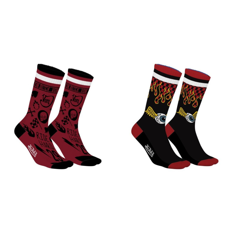 Lot de 2 paires de chaussettes tennis fantaisies noires, rouges | Homme- Vondutch Vondutch - 1