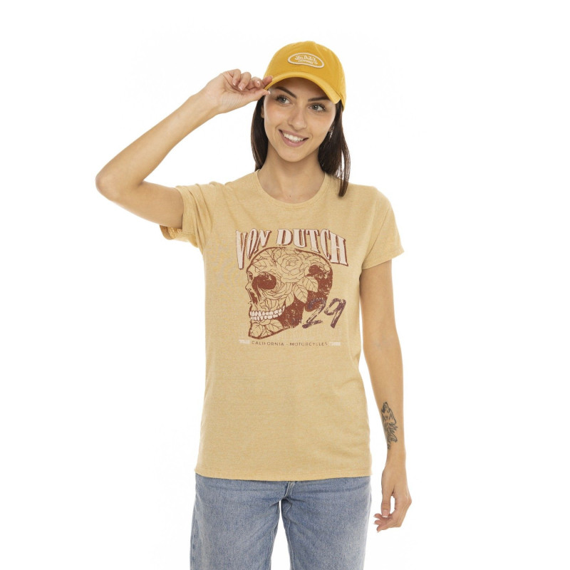 Tee Shirt Beige coupe Regular Col rond effet Chiné SKULL | Femme - Vondutch | Von Dutch