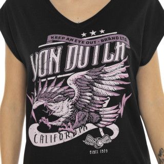 Tee Shirt Noir coupe Regular Col V EAGLE | Femme - Vondutch | Von Dutch