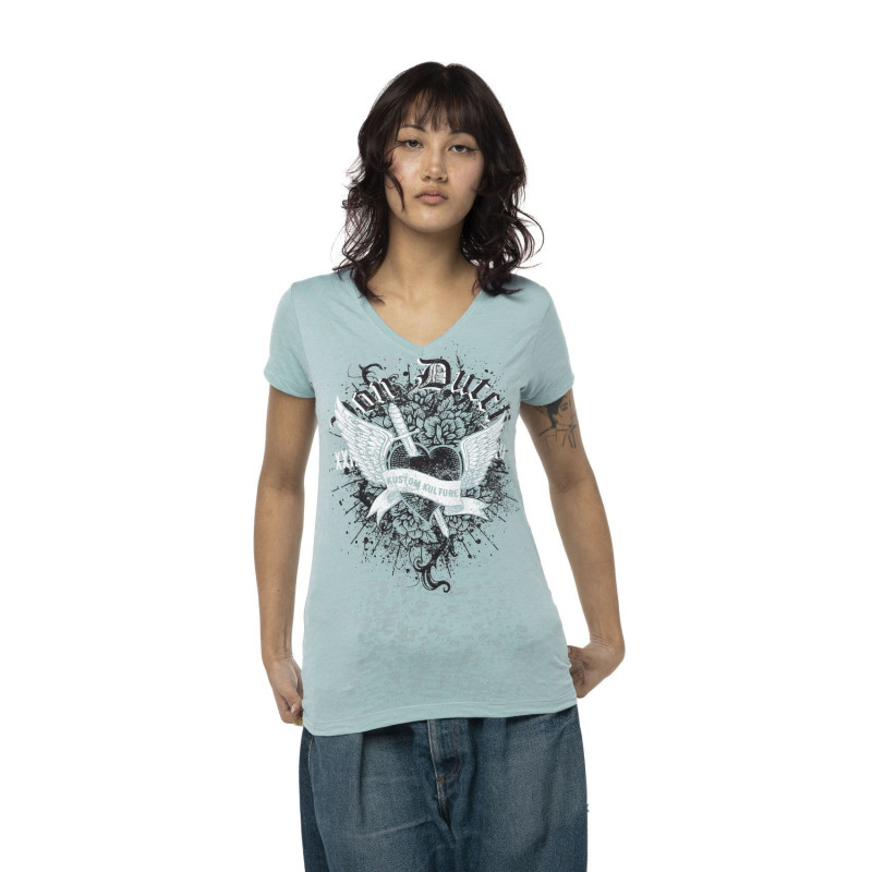 Tee Shirt Bleu coupe Regular Col V SWORD | Femme - Vondutch | Von Dutch