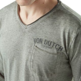 Tee Shirt Vert coupe Slim Col V Manches Longues effet Délavé, Flammé ROB | Homme - Vondutch | Von Dutch
