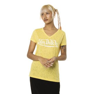 Tee Shirt Jaune coupe Regular Col V effet Flammé CLASSIC | Femme - Vondutch | Von Dutch