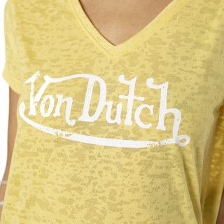 Tee Shirt Jaune coupe Regular Col V effet Flammé CLASSIC | Femme - Vondutch | Von Dutch