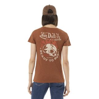Tee Shirt Marron coupe Régular Col V effet Flammé BURN | Femme - Vondutch | Von Dutch