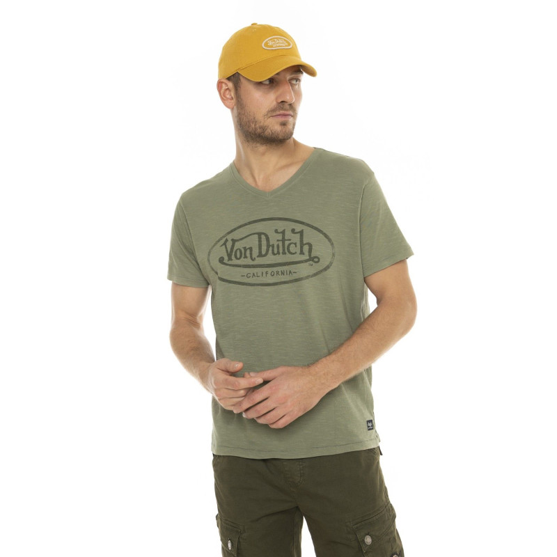 Tee Shirt Vert coupe Régular Col V effet Flammé TYRON | Homme - Vondutch | Von Dutch