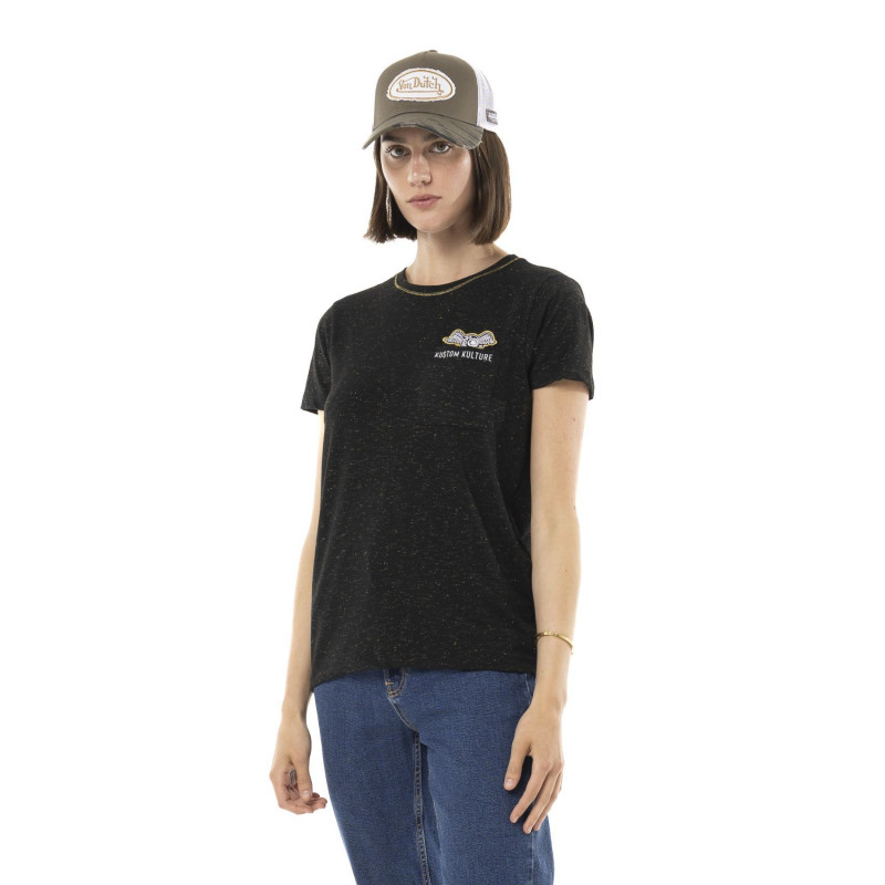 Tee Shirt Noir coupe Régular Col rond effet Strié STRASS | Femme - Vondutch | Von Dutch