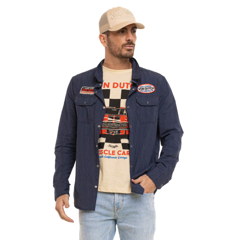 Chemise en Coton à rayures coupe Régular Manches longues Bleue MUSC | homme - Vondutch | Von Dutch