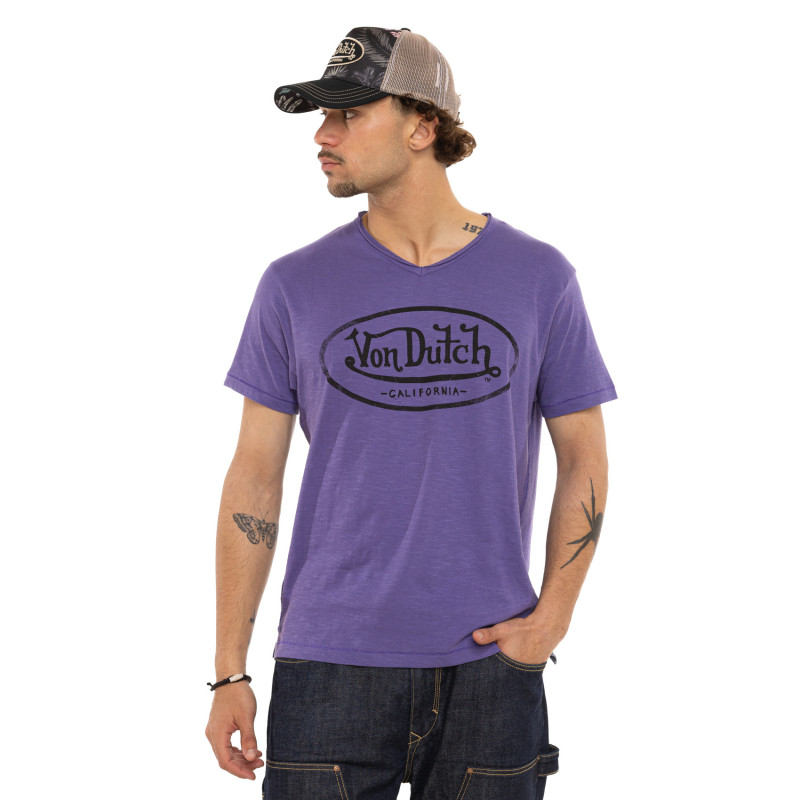 Tee Shirt Violet coupe Régular Col V effet Strié RON | Homme - Vondutch | Von Dutch