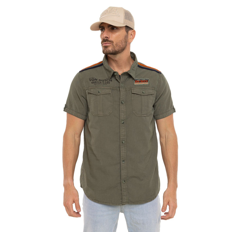 Chemise homme manches courtes en popeline avec patch et print Box - Photo 1