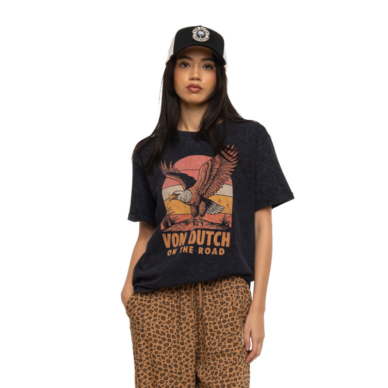 T-shirt femme col rond regular acid wash print devant et dos Eagle - Photo 1