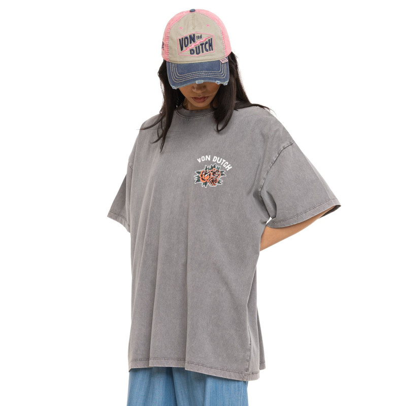 T-shirt femme relax fit col rond lava dye print devant et dos Hand - Photo 1