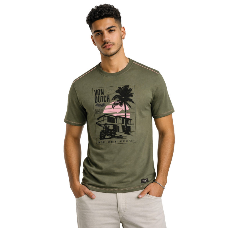 T-shirt homme col rond regular fit slub en jersey Palm - Photo 1