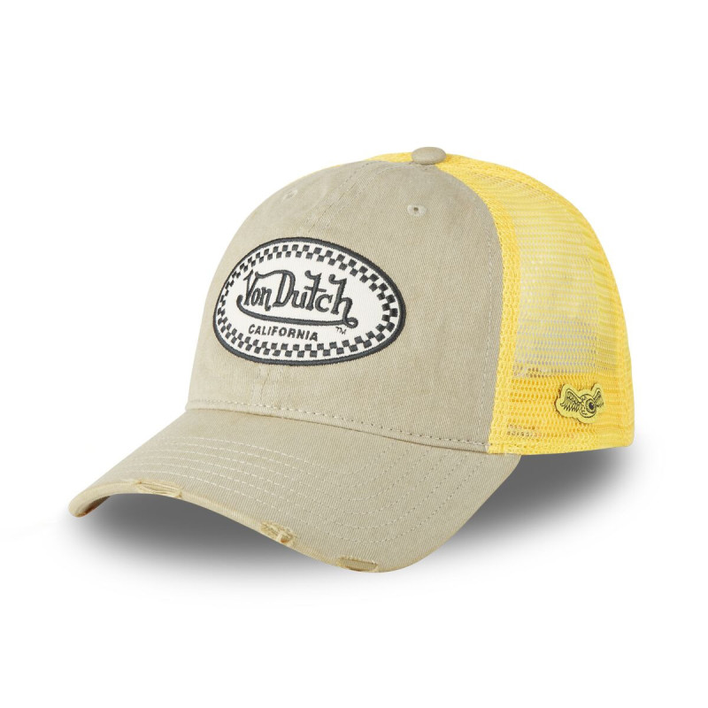 Casquette Vondutch Jaune Trucker Snapback en Denim effet Usé MAC | Von Dutch