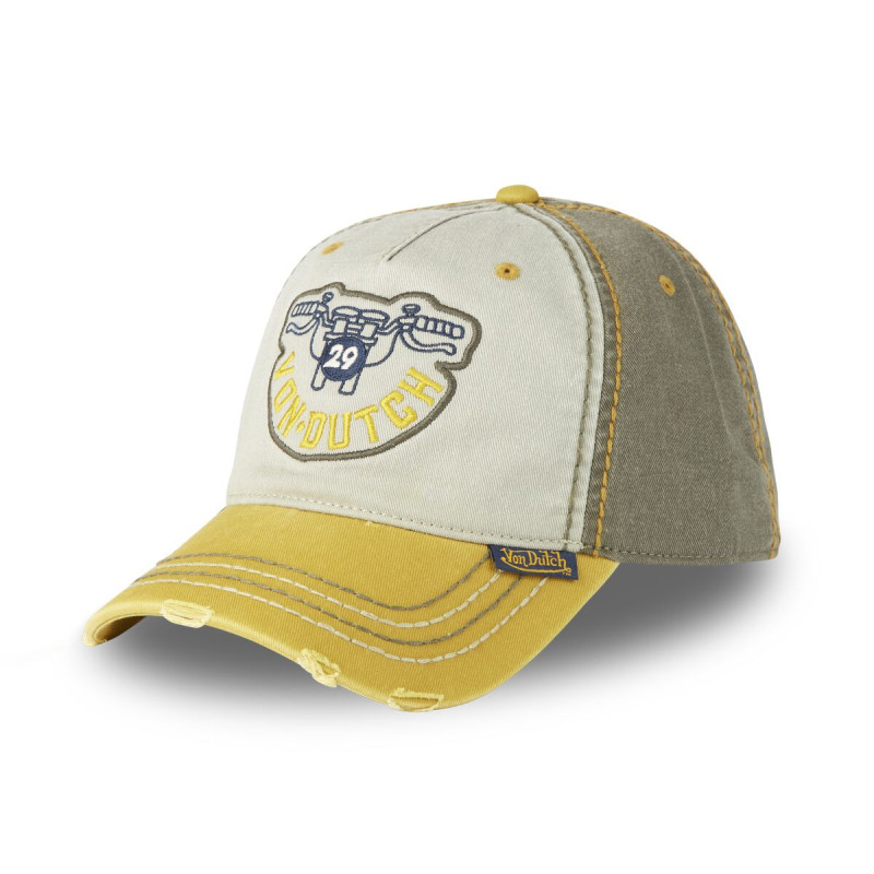 Casquette Vondutch Jaune Baseball Strapback / Boucle en Denim effet Usé RETRO | Von Dutch