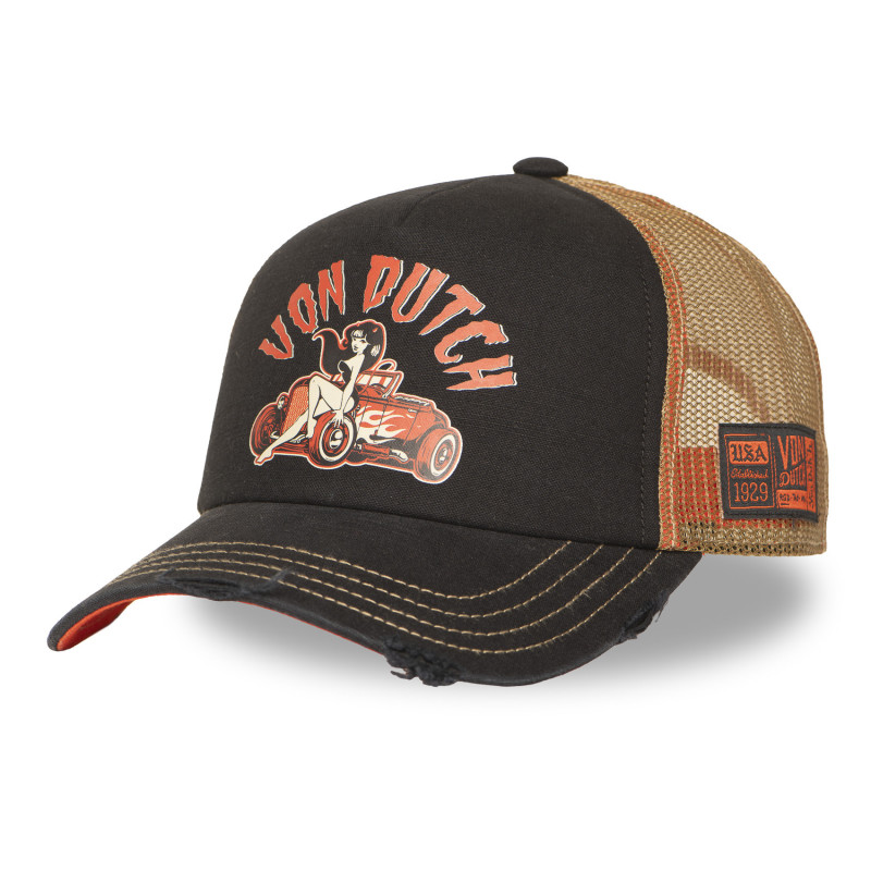 Casquette Vondutch Noire Trucker Snapback effet Usé CREW | Von Dutch