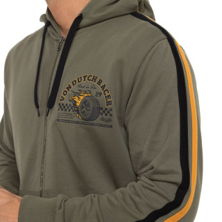Sweat à capuche Zippé Kaki RACER | Homme - Vondutch | Von Dutch