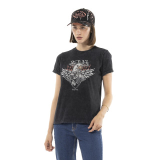 Tee Shirt Noir coupe Régular Col rond effet Délavé MOTOR | Femme - Vondutch | Von Dutch