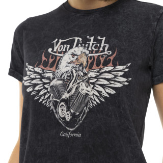 Tee Shirt Noir coupe Régular Col rond effet Délavé MOTOR | Femme - Vondutch | Von Dutch