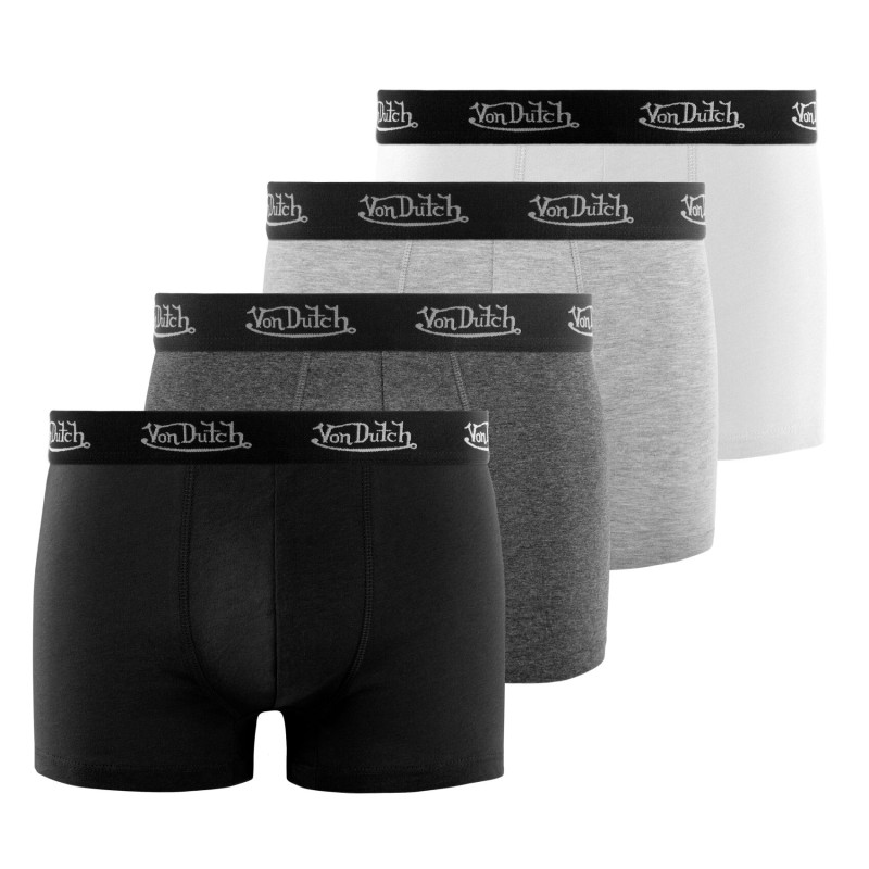 Lot de 4 Boxers homme Coton Noir, Gris, Collection Basic | Vondutch