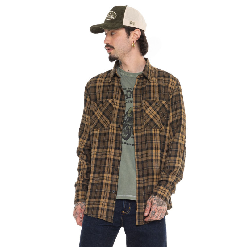 Chemise en Flanelle à carreaux coupe Régular Manches longues Marron JACK | Vondutch | Von Dutch