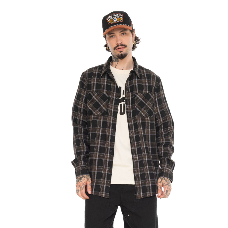 Chemise en Flanelle à carreaux coupe Régular Manches longues Noire JACK | Vondutch | Von Dutch