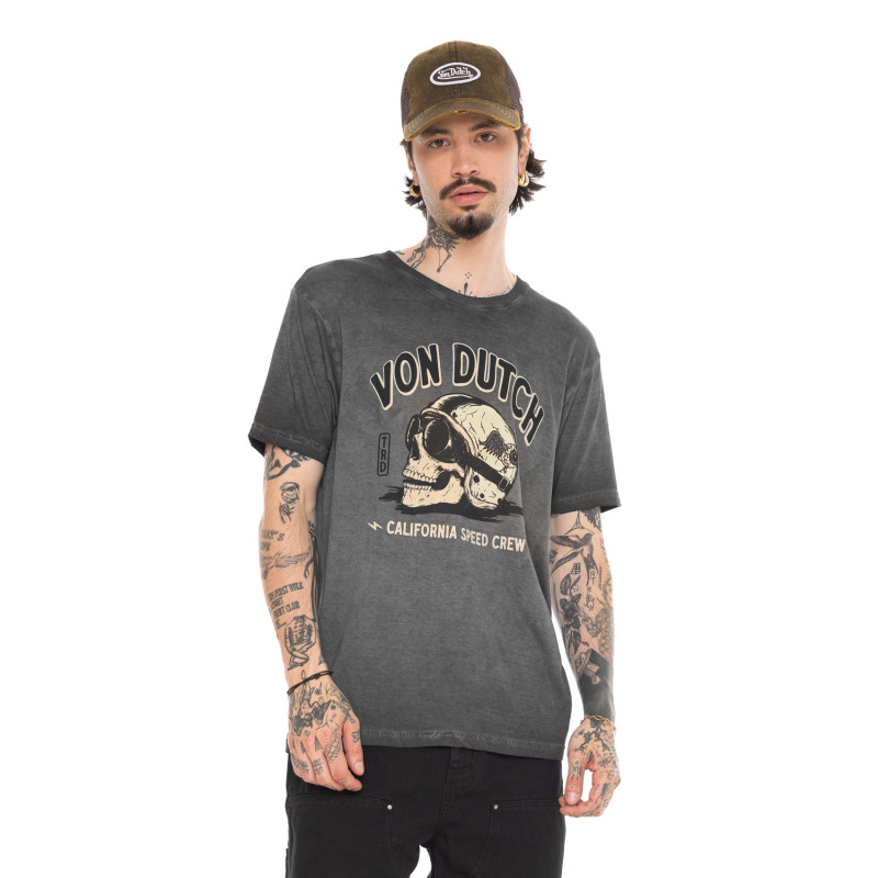 Tee Shirt Noir coupe Régular Col rond effet Délavé, Flammé GARY | Homme - Vondutch | Von Dutch