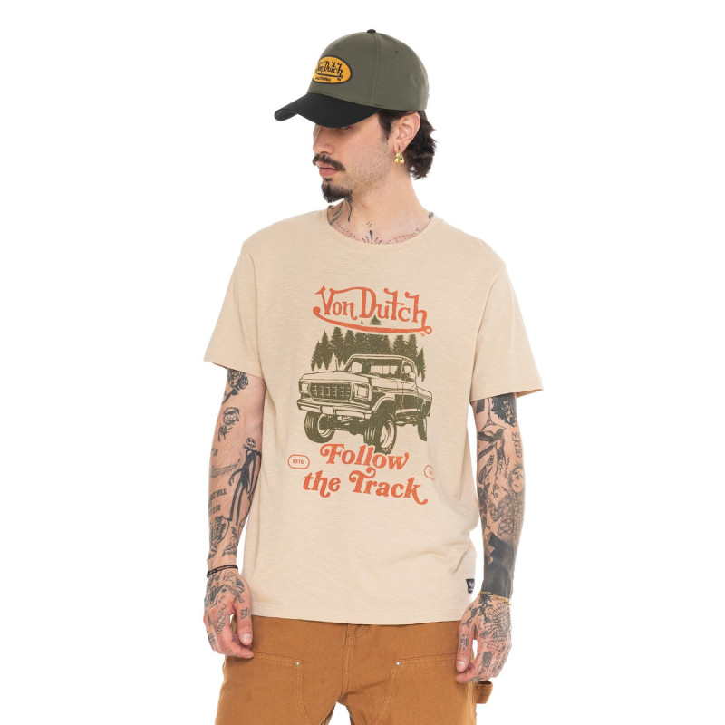 Tee Shirt Beige coupe Régular Col rond effet Délavé, Flammé TRACK | Homme - Vondutch | Von Dutch