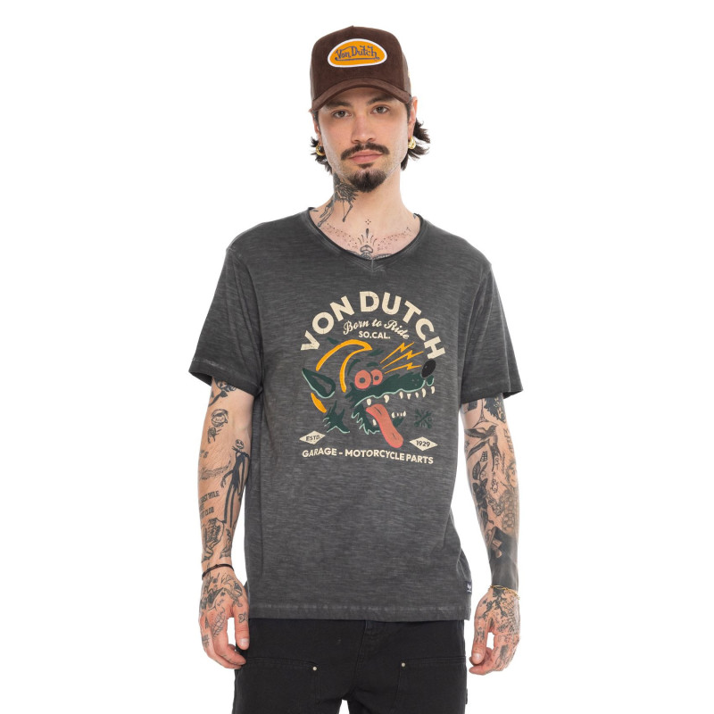 Tee Shirt Gris coupe Régular Col V effet Flammé WOLF | Homme - Vondutch | Von Dutch