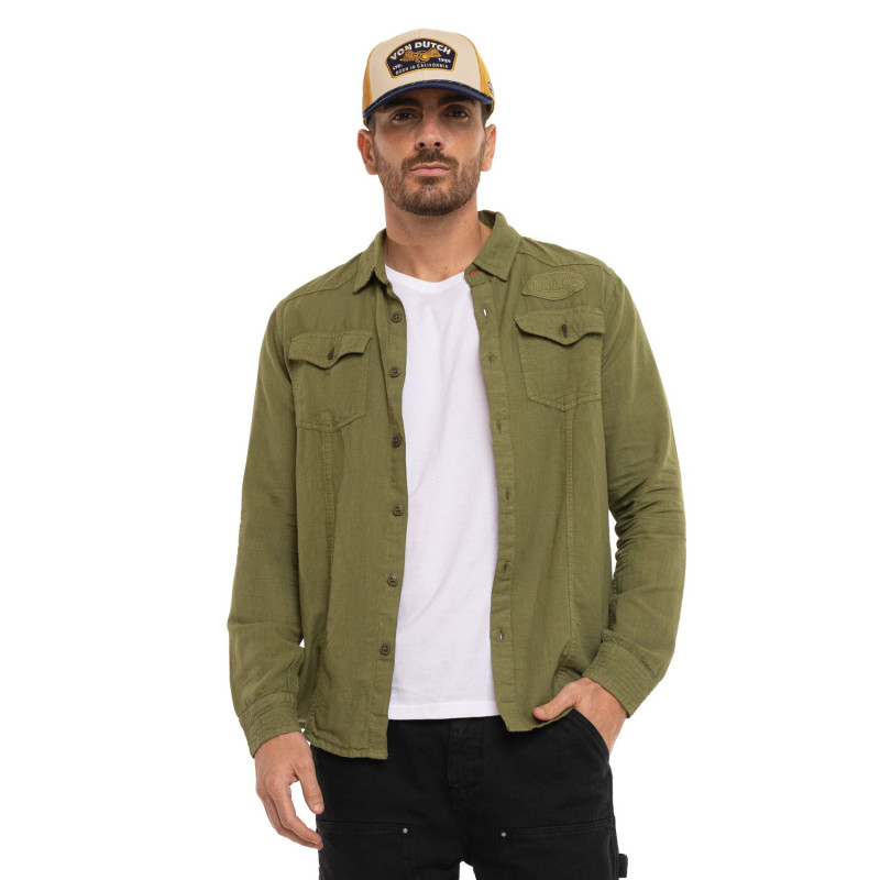 Chemise en Lin coupe Régular Manches longues Kaki LINO | homme - Vondutch | Von Dutch