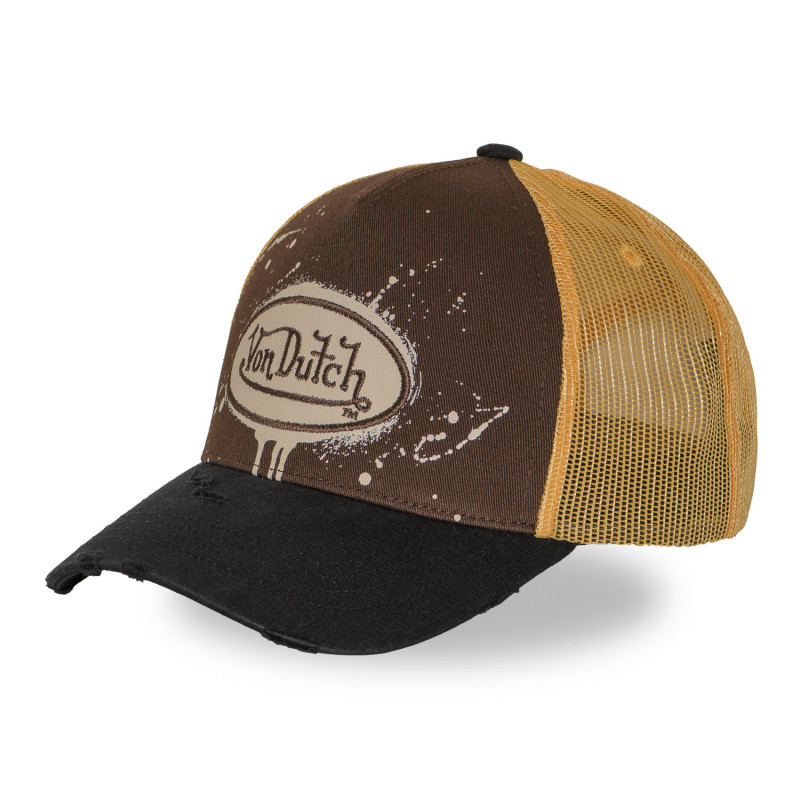 Casquette Vondutch Marron Trucker Snapback effet Dripping, Usé TAG | VonDutch | Von Dutch