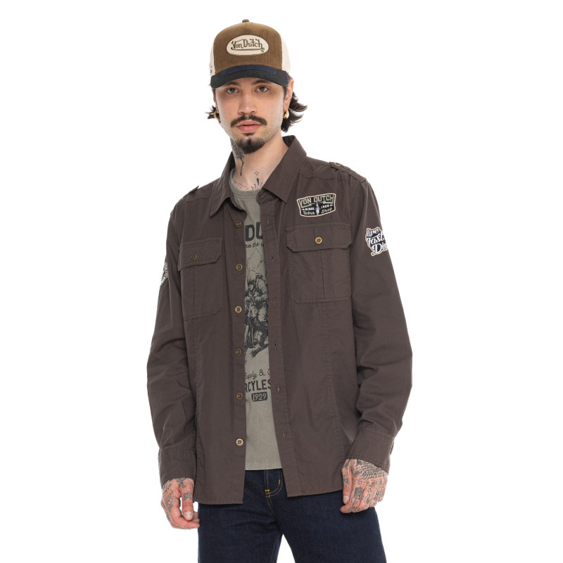 Chemise en Coton coupe Régular Manches longues Marron STOP | homme - Vondutch | Von Dutch