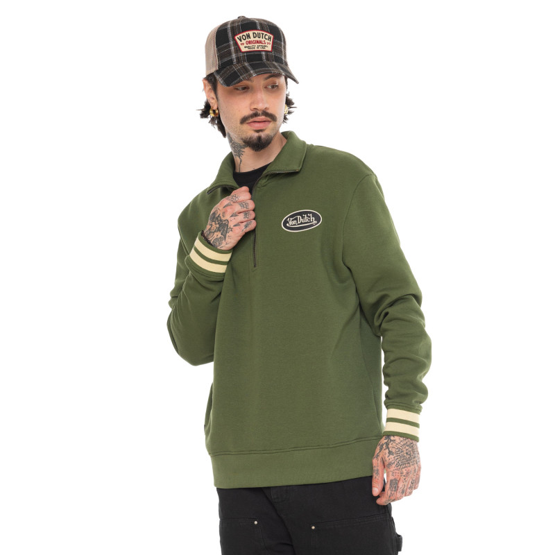Sweat Sans capuche Zippé Vert Molletoné ALEC | Homme - Vondutch | Von Dutch