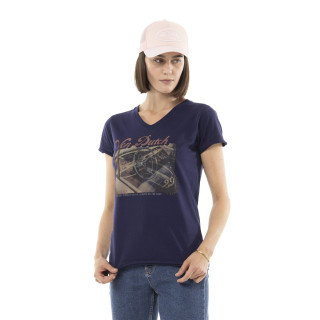 Tee Shirt Bleu coupe Régular Col V VINTAGE | Femme - Vondutch | Von Dutch