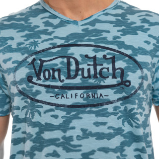 Tee Shirt Bleu coupe Régular Col V effet Flammé RON | Homme - Vondutch | Von Dutch