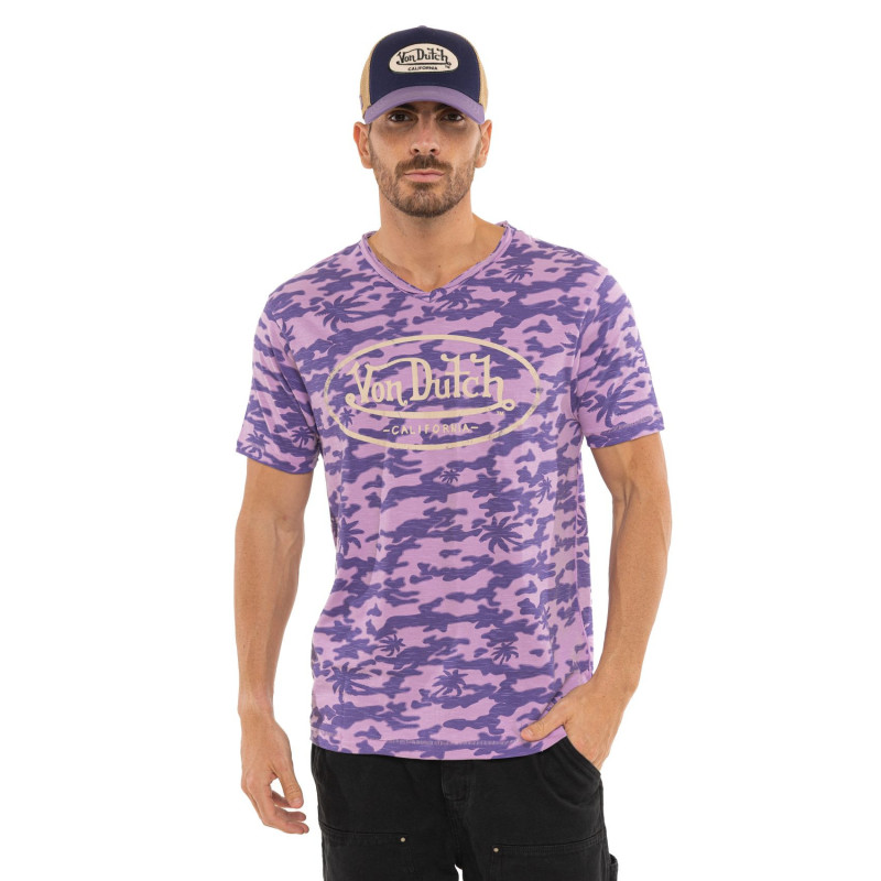 Tee Shirt Violet coupe Régular Col V effet Flammé RON | Homme - Vondutch | Von Dutch