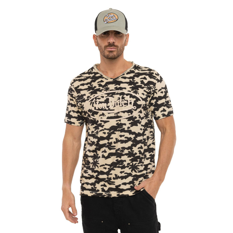 Tee Shirt Noir coupe Régular Col V effet Flammé RON | Homme - Vondutch | Von Dutch