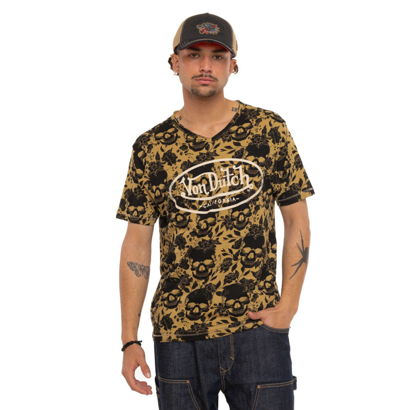 Tee Shirt Jaune coupe Régular Col V effet Flammé RON | Homme - Vondutch | Von Dutch